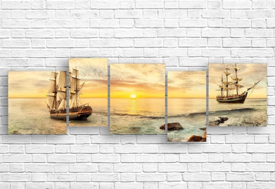 Tablou Multicanvas Corabie la apus