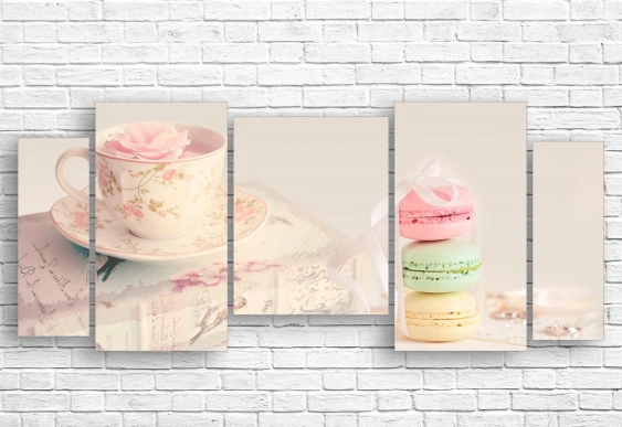 Tablou modular ceai și macarons