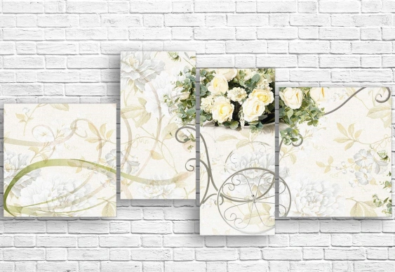 Tablou modular cu trandafiri albi, retro