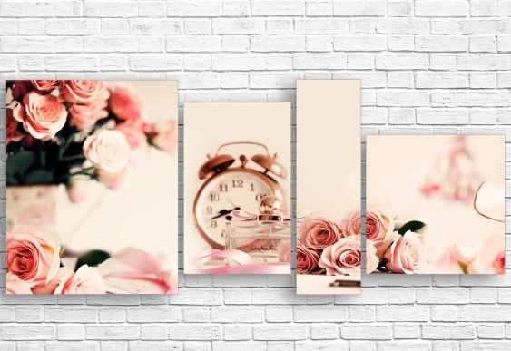 Tablou modular cu trandafiri pe pinza