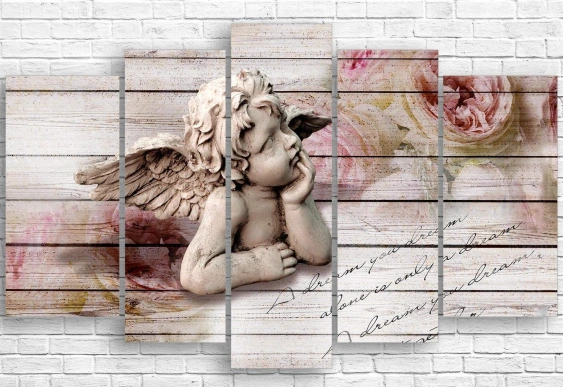 Модульная картина с ангелом и цветами
