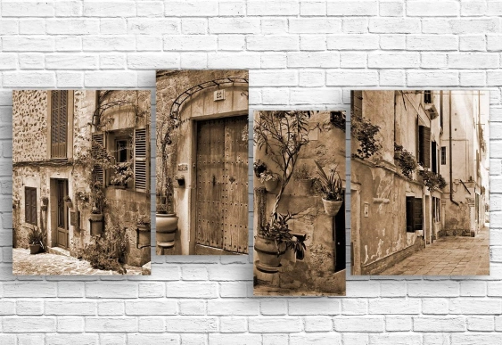 Tablou modular străzi vechi în sepia