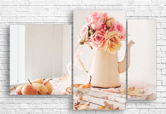 Tablou modular trandafiri și perle