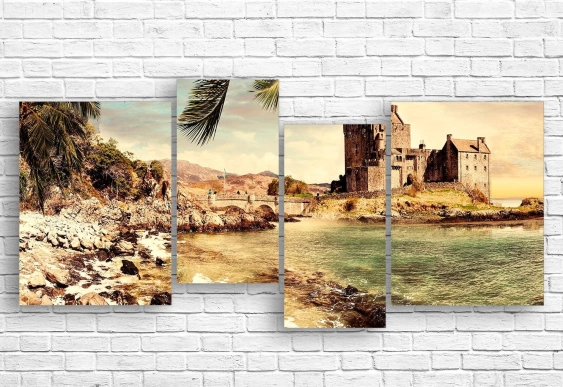 Tablou modular Castel pe malul apei