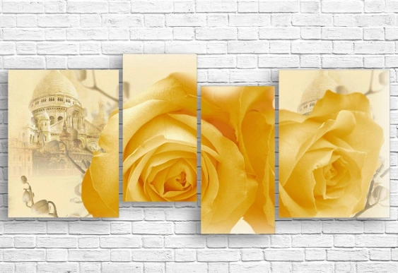Tablou modular Trandafiri galbeni și arhitectură