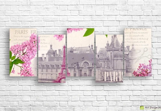 Модульная картина - Старинная карточка Парижа