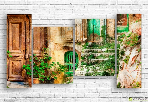 Модульная картина - Красные маки на старинном фоне_2