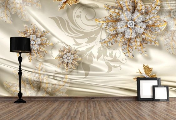 Фотообои с 3D эффектом - Шелк с украшениями_6