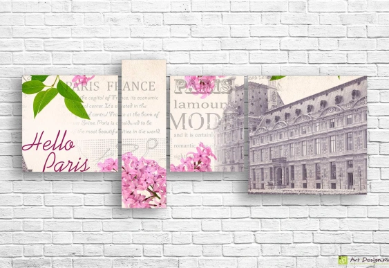 Tablou Multicanvas -Trandafiri și liliac