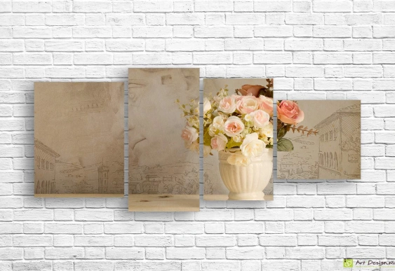 Модульная картина - Пионы на рисованном фоне_3