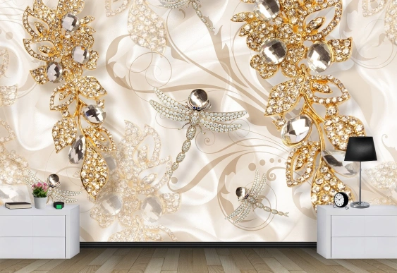 Фотообои с 3D эффектом - Шелк с украшениями_5