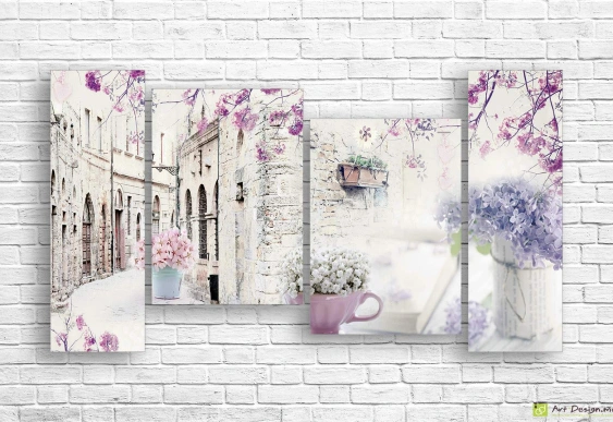 Tablou Multicanvas -Curțile italiene cu flori