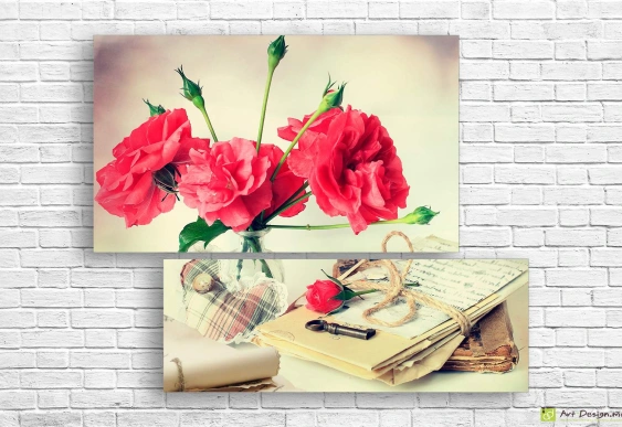 Модульная картина - Красные маки на старинном фоне_3