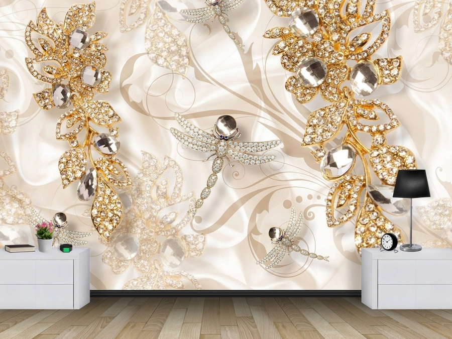 Фотообои с 3D эффектом - Шелк с украшениями_5