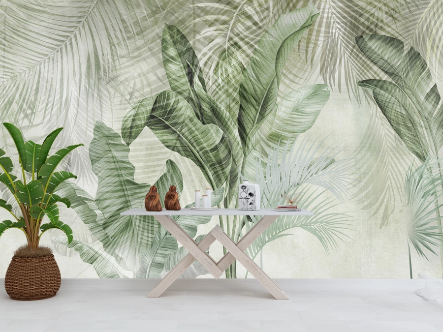 Зеленые листья, фотообои для спальни