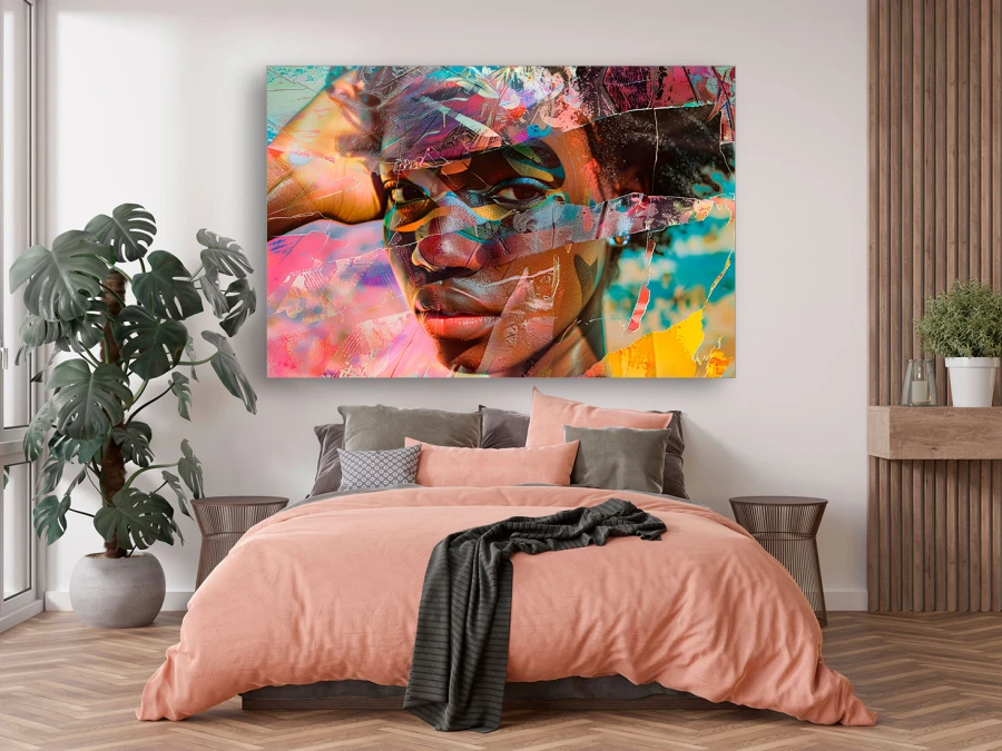 Portret cu accente de culori vii, print pe pânzâ