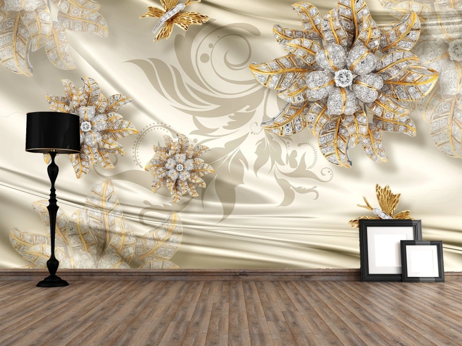 Фотообои с 3D эффектом - Шелк с украшениями_6