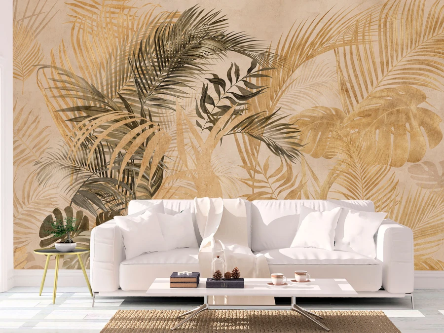 Fototapet „Frunze tropicale în tonuri bej”