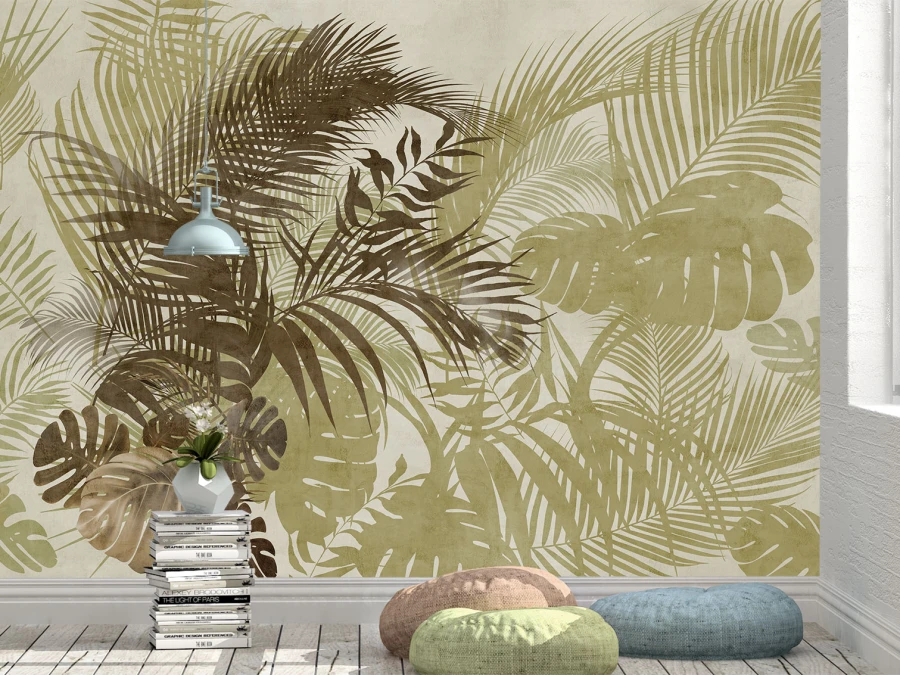 Фотообои «Тропический сад в пастельных оттенках»