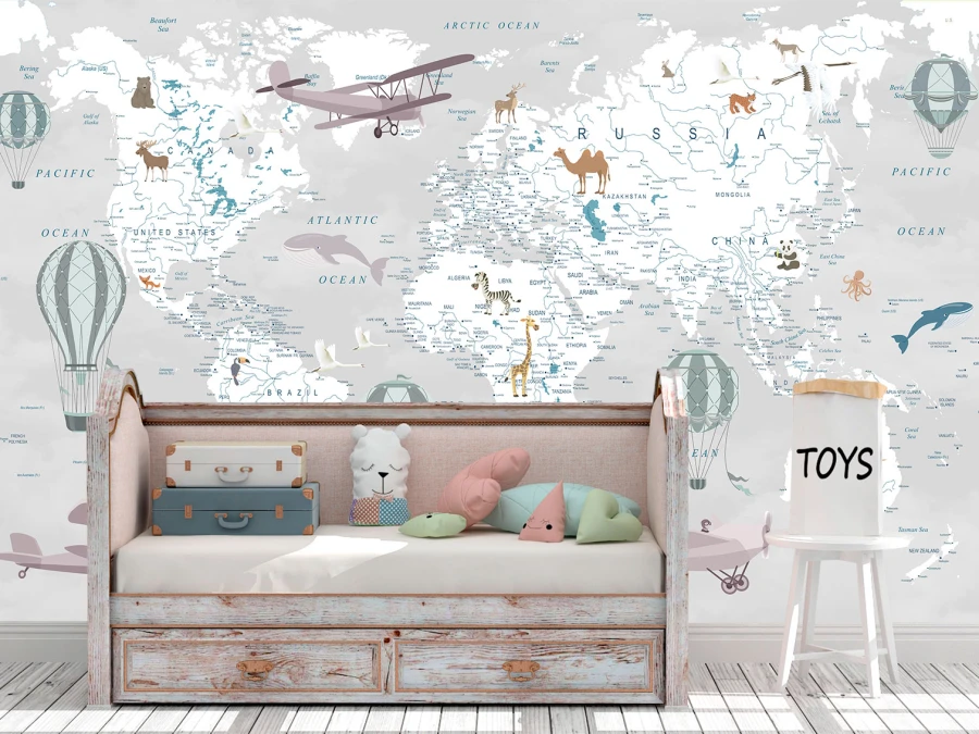 Harta lumii cu baloane cu aer cald, Fototapet
