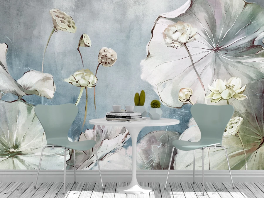 Фотообои «Лотосы на акварельном фоне»