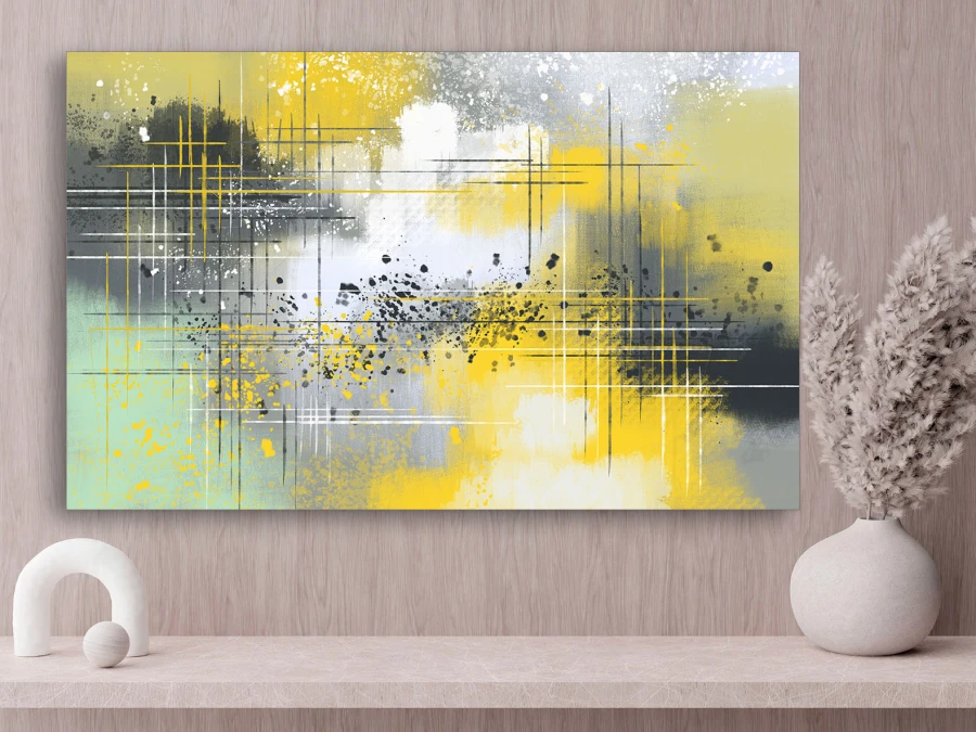 Tablou pe pânză cu abstracție în tonuri galben-gri