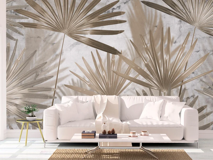 🌿 Фотообои с пальмовыми листьями на мраморе