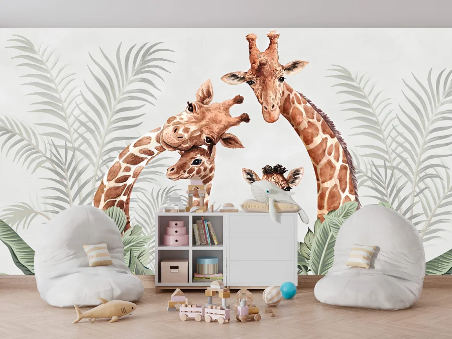 🦒 Фотообои «Семья жирафов» для детской комнаты