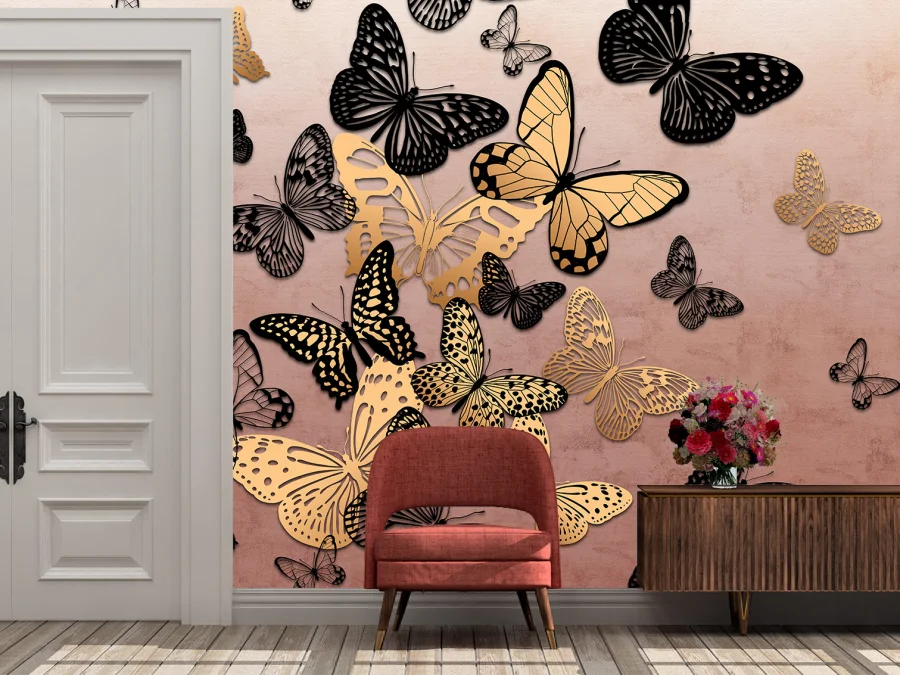 🦋 Фотообои с бабочками в золотых и чёрных тонах