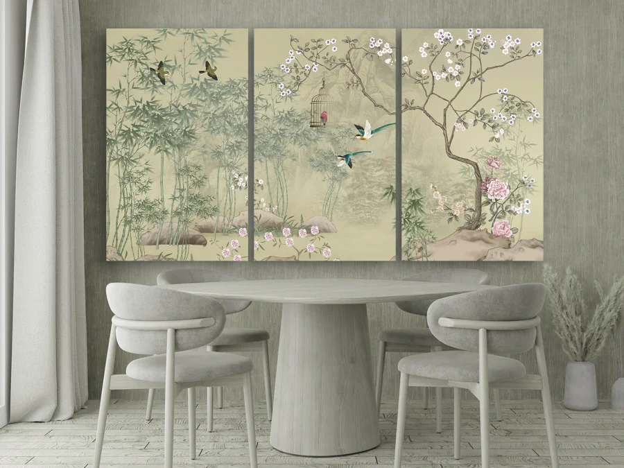 🌸 Модульная картина Птицы среди бамбука и цветов