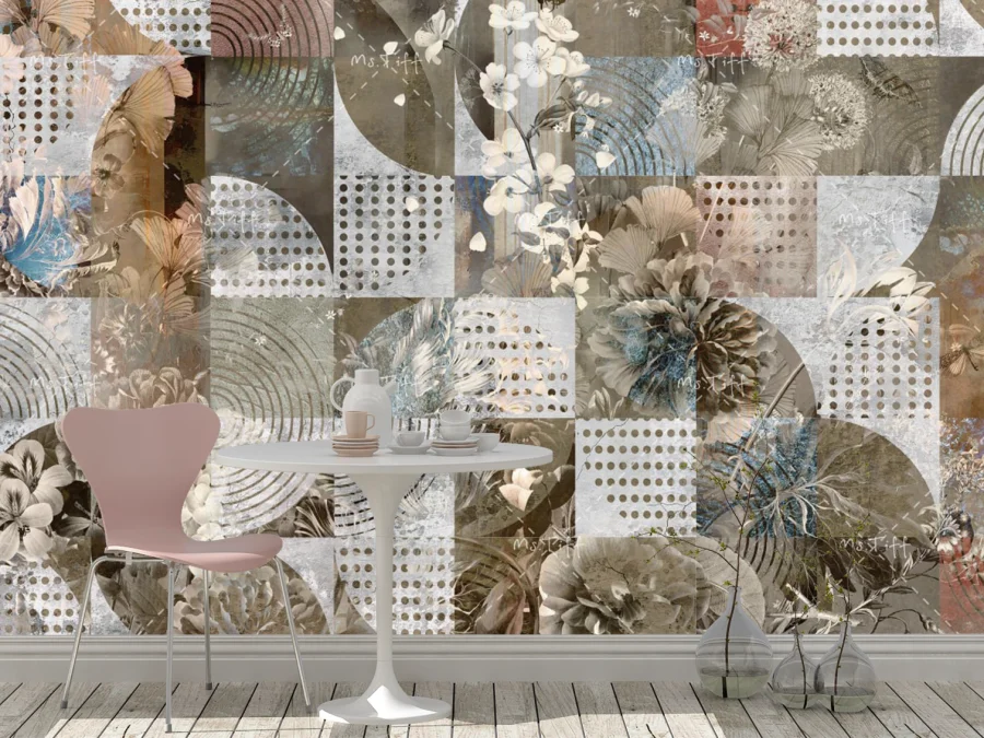 🎨 Фотообои коллаж с цветами и геометрией