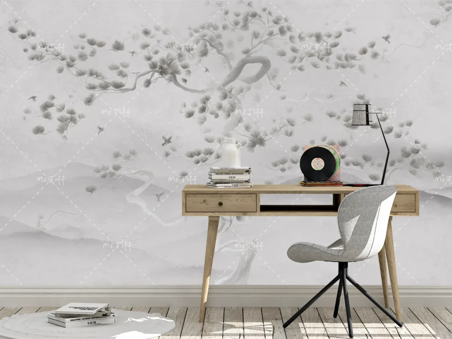 🌿 Фотообои горный пейзаж в минималистичной акварели