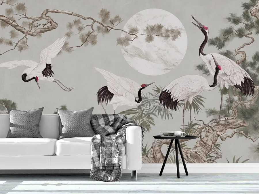 🕊️ Tapet cocori orientali și lună plină