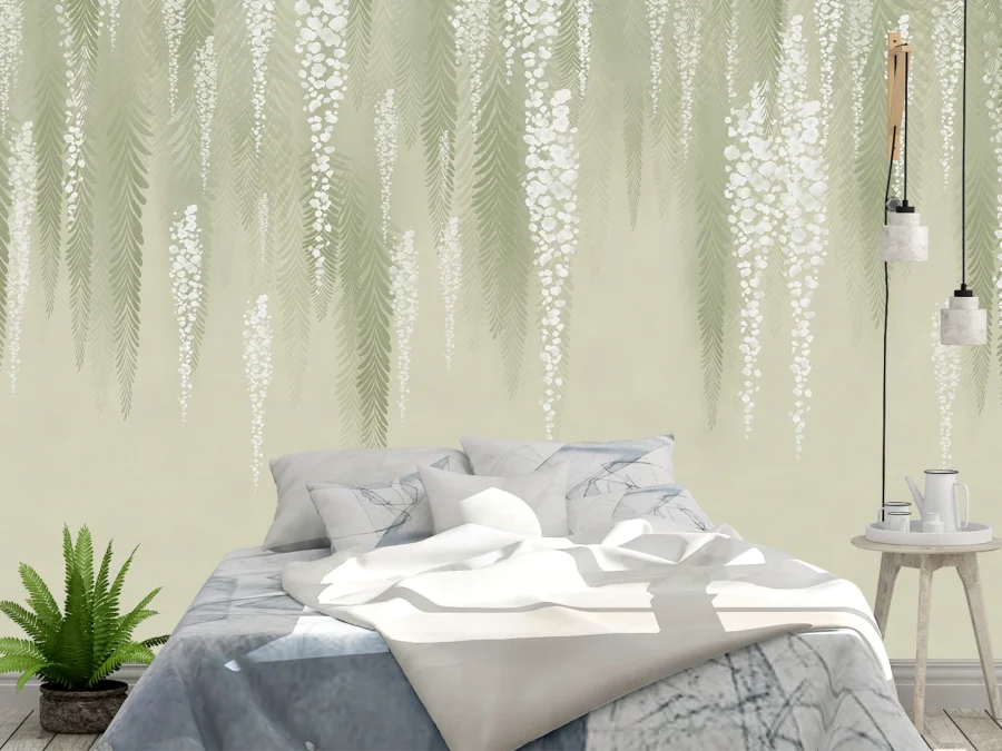 🍃 Фотообои зелёные с ниспадающими ветвями