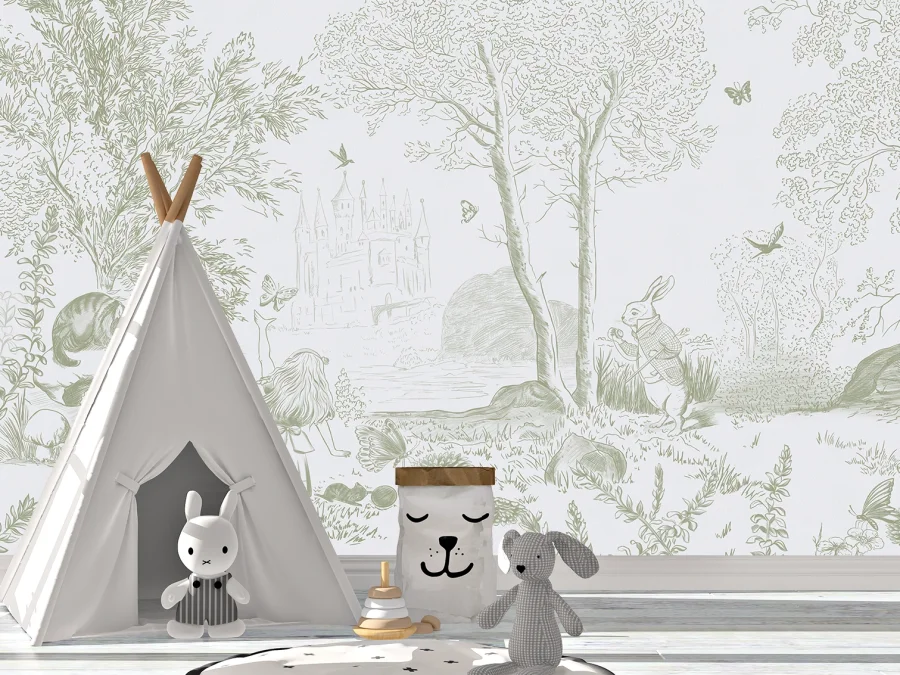 🐇 Tapet copii cu pădure și iepuraș povestitor