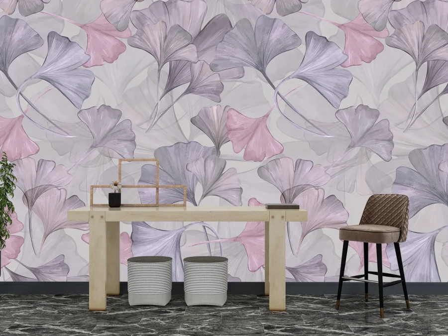 🌸 Обои листья гинкго в сиренево-розовых тонах