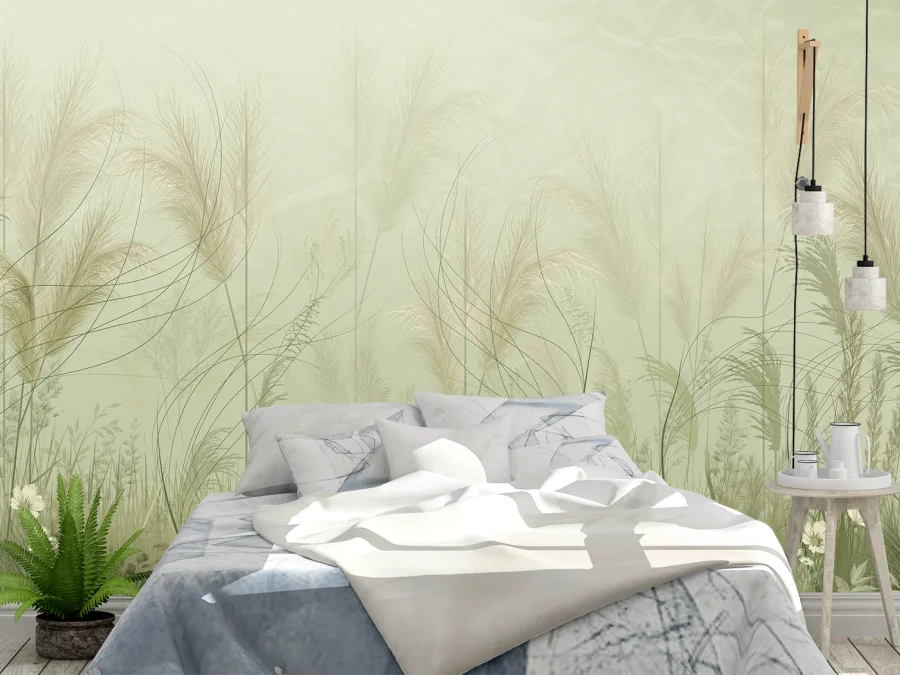 🌿 Fototapet ierburi decorative în tonuri verde