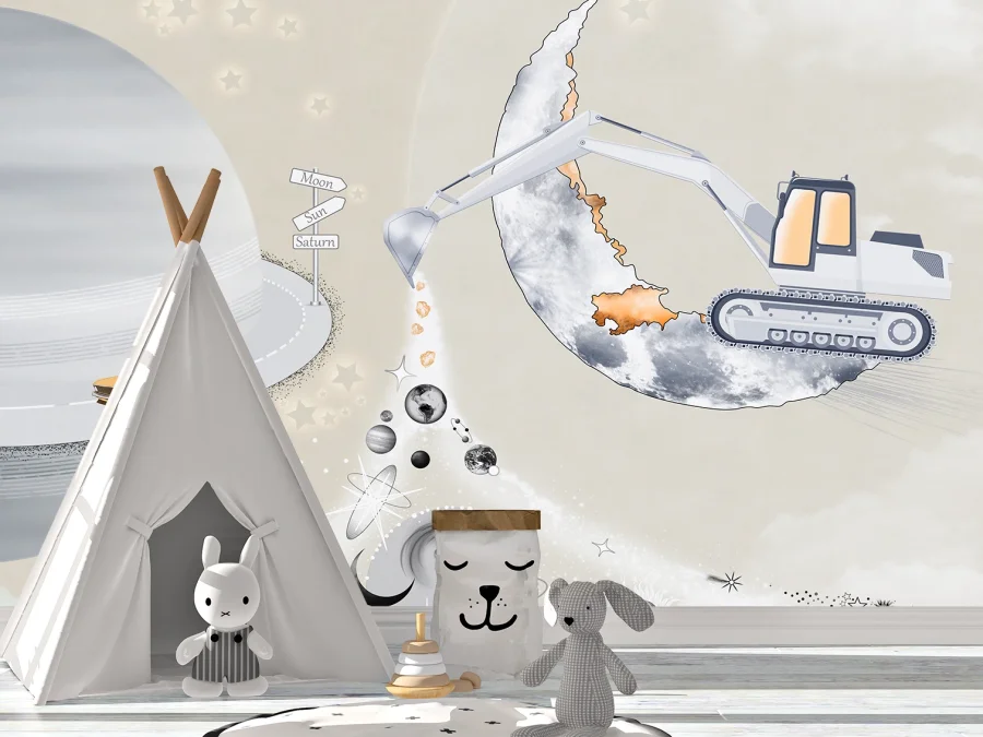 🌙 Обои детские с луной и космическим экскаватором