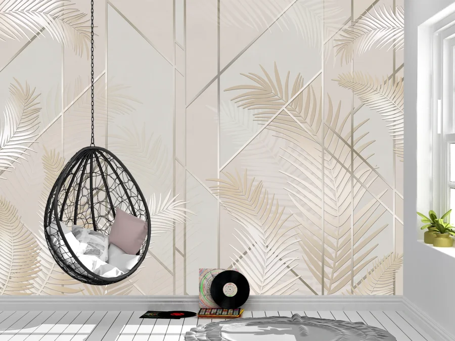 🌿 Fototapet cu frunze de palmier în tonuri bej