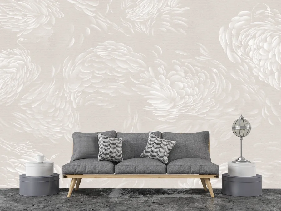 🌸 Fototapet 3D flori albe pe fundal bej