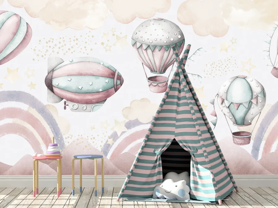 🌈 Fototapet copii cu baloane pastel roz