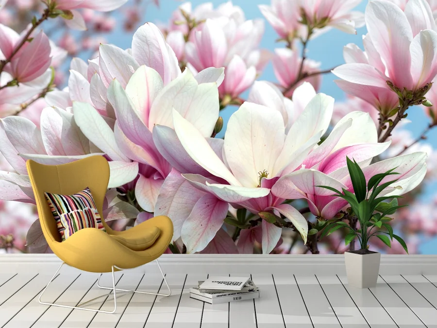 🌸 Fototapet cu flori roz de magnolie