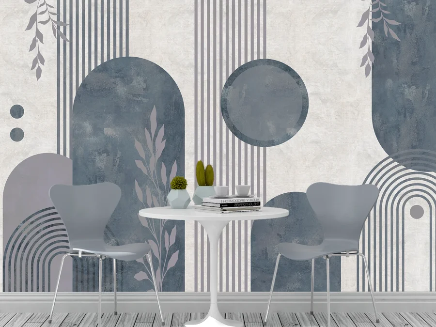 🔵 Фотообои геометрические сине-серые современные