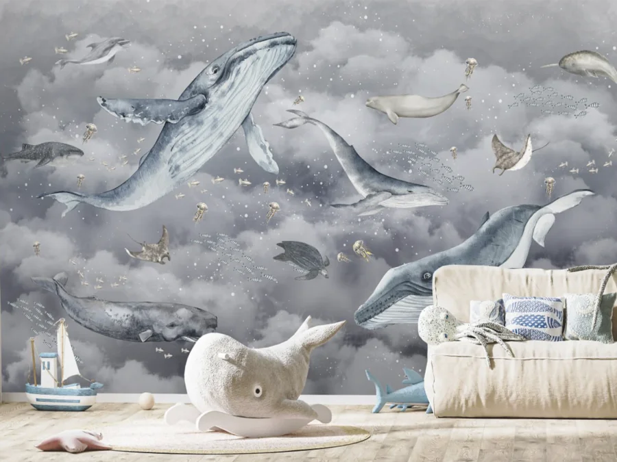 🐳 Tapet copii cu balene și ocean magic