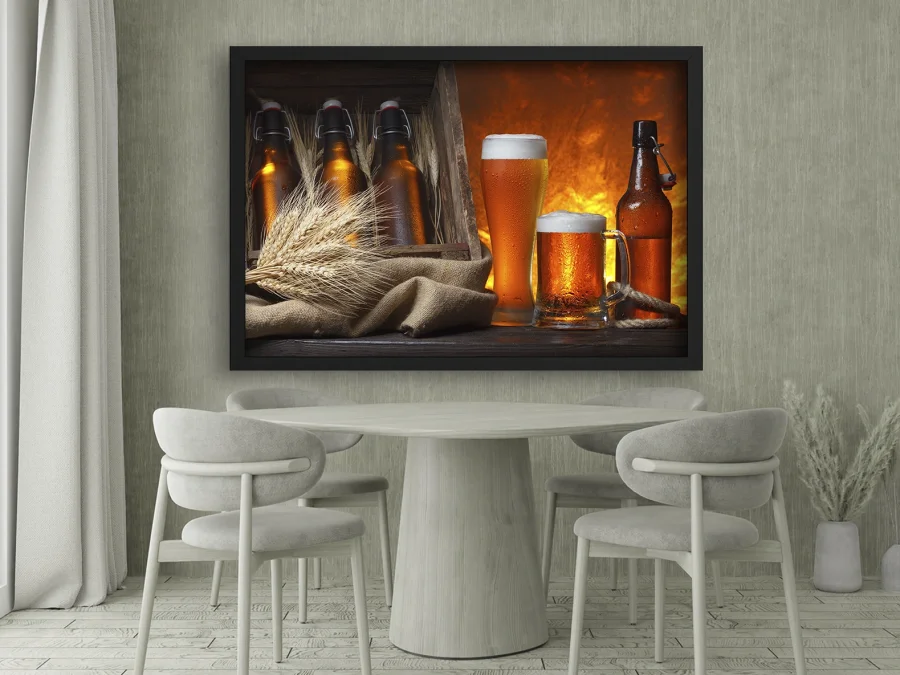 🍺 Tablou cu bere și orz în ramă neagră