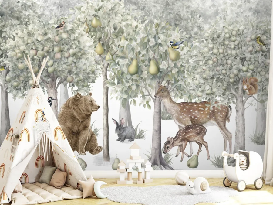 🌳 Фотообои для детей с животными в лесу и саду