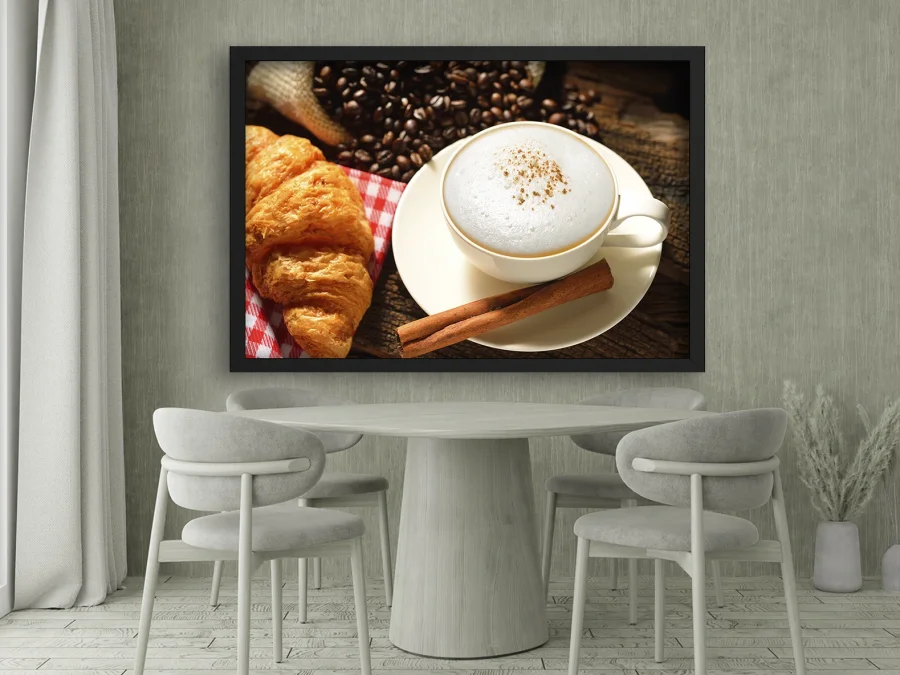 🥐 Poster cu cappuccino și croissant cu ramă albă