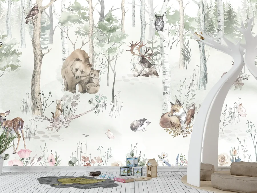 🌲 Фотообои для детей с лесными животными