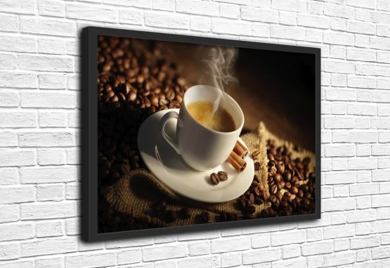 🌰 Tablou cu cafea și scorțișoară în ramă neagră