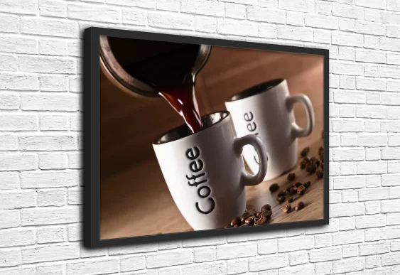 ☕ Tablou cu cești de cafea și ibric, poster modern cu ramă